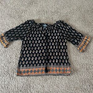 Lucky Brand Black and Orange Boho Top